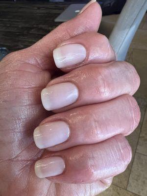 3 coats of Peacefully Me with Dazzle Dry Polish system, including Transform to give it a gel like texture.