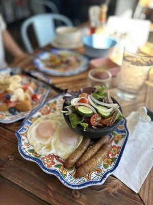 Pancake Combo w/ eggs, sausage, side salad and French Toast! Organic and filling!