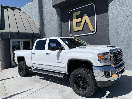 We installed 3.5" lift kit,wheels, and tires. Also installed autobahn black 5% and 15% window tint.