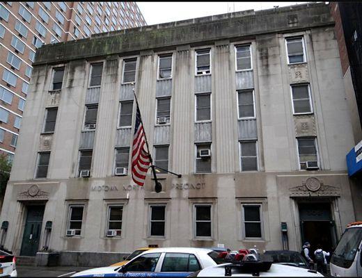 Midtown North Precinct. Green door (right) has been made into a tiny unheated porch for Hells Kitchen taxpayers to make police reports.