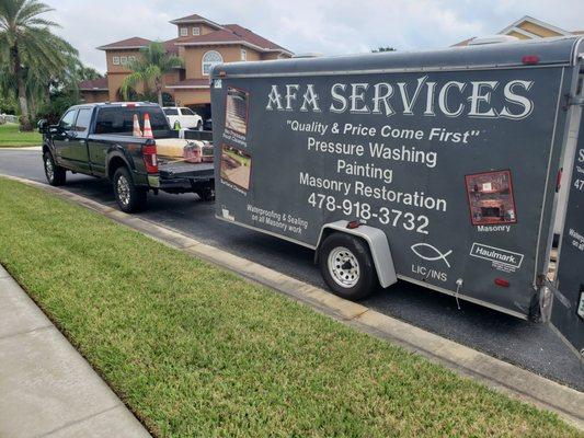 Our professional trailer, fully equipped with top-of-the-line tools and materials, ready for any property enhancement project.