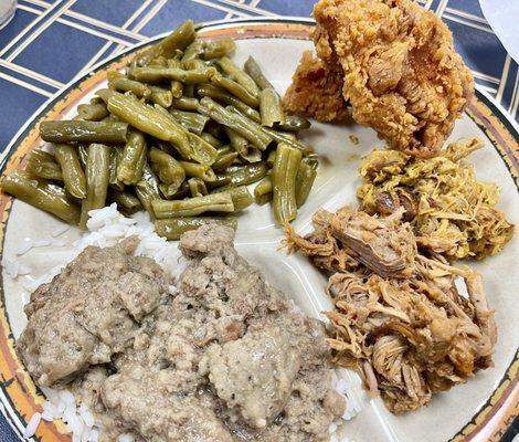 Liver Nips, green beans, pulley bone, mustard and vinegar base bbq