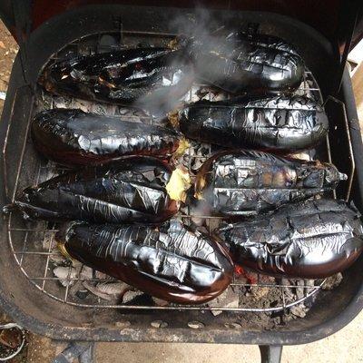 Grilled smoke eggplant :) on the charcoal !!!