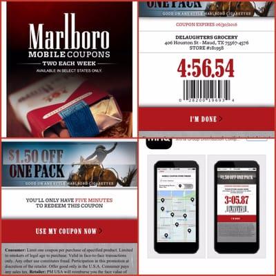 Attention smokers: download the Marlboro App and you will receive 2 coupons per week. 1 on Sunday's and 1 on Thursdays. Each coupon is good