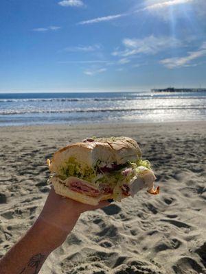 the Destroyer Sando with the works- add pickles, tomatoes, pepperoncini. insane !!