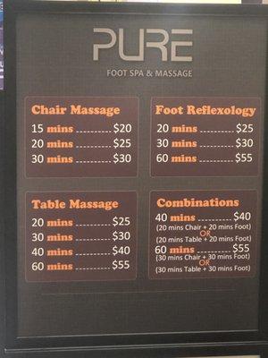 Hours and specials, great way to unwind with little power massages