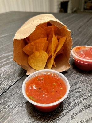 Complimentary chips and salsa, self serve