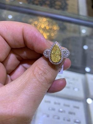 3 carat pear shaped Yellow diamond ring!