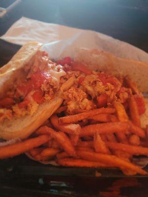 Chicken cheese steak with roasted red pepper