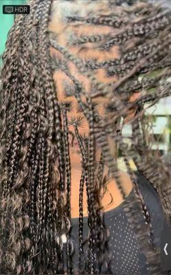 Here is a picture of the last style Twy did on me. These are the Small size, knotless, Bohemian, goddess braids.