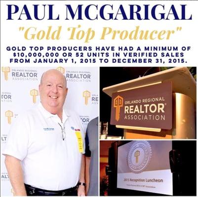 Paul McGarigal was recognized as one of the ORRA's 2015 GOLD TOP PRODUCERS!