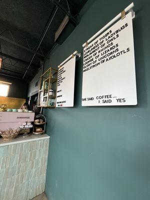 The coffee menu