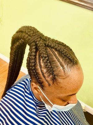 Braided ponytail, large & small braid pattern...