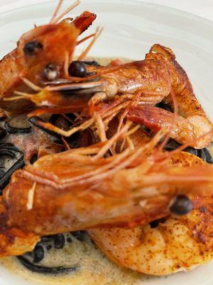 Squid Ink Pasta with Prawns