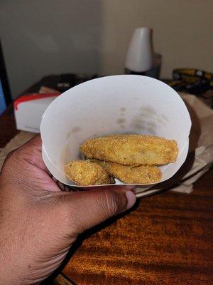 3 hushpuppies breaded fish. So tiny.