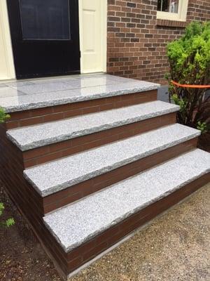 Granite treads and brown brick risers in Stoneham MA