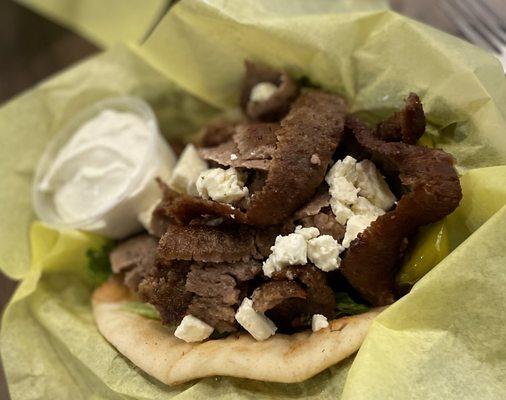 Gyros Deluxe (which is the same as the Gyro Sandwich but for extra $.50 you also get feta on it)