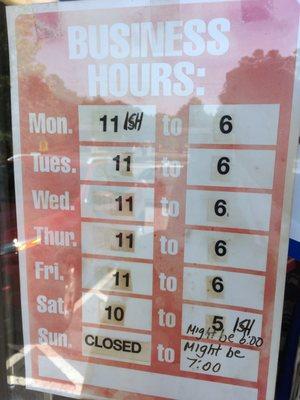 Hours for the store.