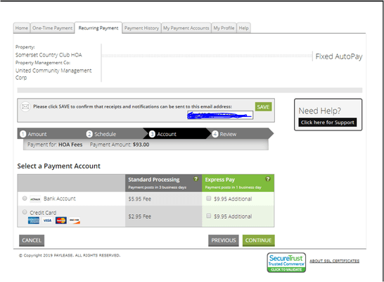 monthly fee for setting up the auto pay