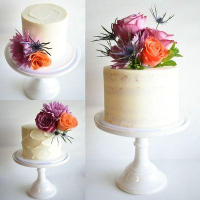 Trio of Custom Buttercream Cakes with fresh florals.