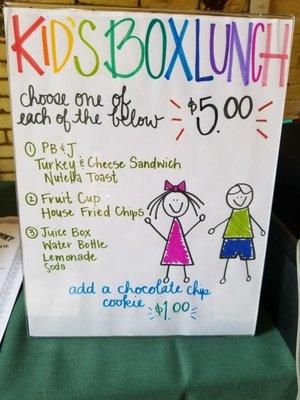 Kids menu June 2019