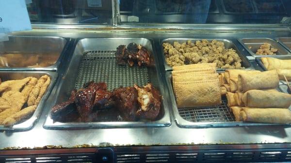 Barbeque ribs, tri tip, mojos, chicken gizzards, pizza pockets and burritos.