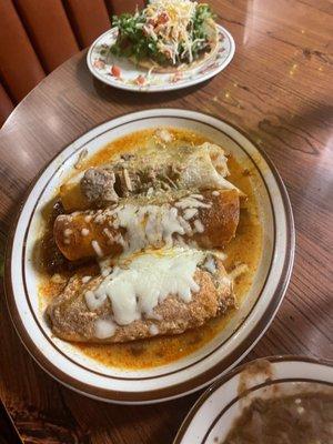 Chile relleno, enchilada, burrito and tostada