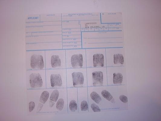 Standard FBI FD-258 fingerprint card: State, FBI and International Criminal Background Checks. Live scan and manual ink rolled fingerprints.