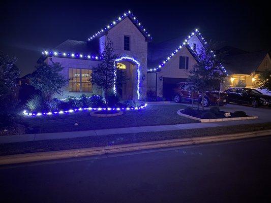 Christmas lights blue and cool white.