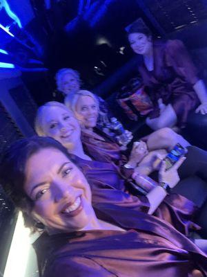 Bridal party in the limo after getting our hair and makeup done