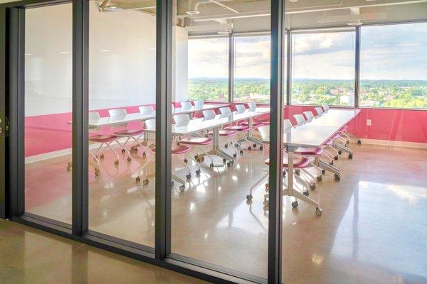 DESIGN Training Room (17th floor) Seats up to 18 - Dry-erase  desks, dry-erase wall, projector, flexible seating arrangements, city views