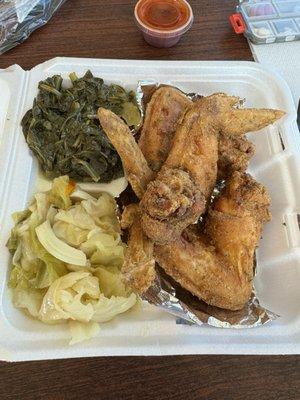 Fried chicken combo, with cabbage and greens