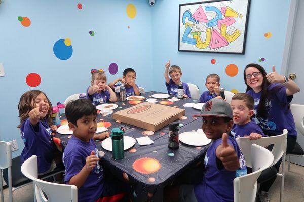 Pizza party with campers from grades K-2