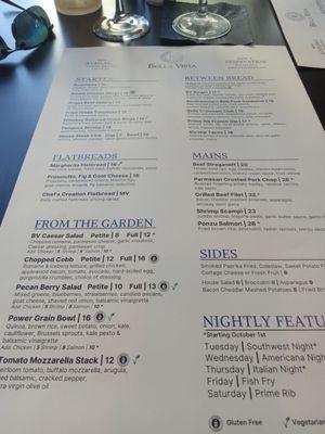 The new menu at Bella Vista