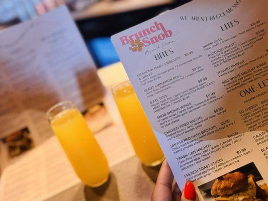 Mimosas and menu