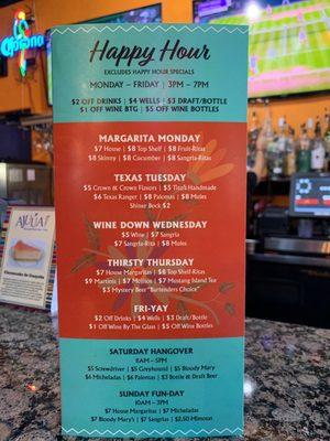 Happy hour menu