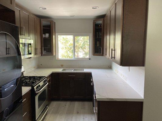 Countertops installed pre-backsplash.