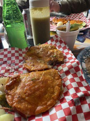 Mulpitas... birria meat and cheese. Cup to dip.