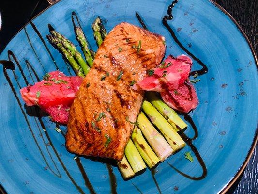 Baked Salmon in Balsamic Sauce w/ Asparagus & Grapefruit