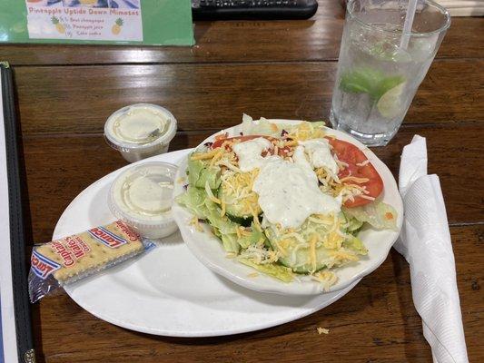 Delicious side salad with homemade ranch dressing.