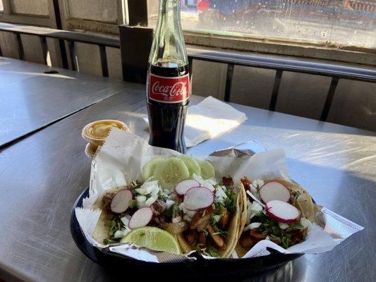 Tacos and Mexican Coke. Covered patio.