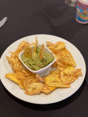 Plantain chips and guacamole