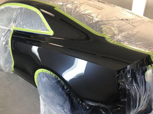 Audi S5 quarter panel repair with factory matched paintwork.