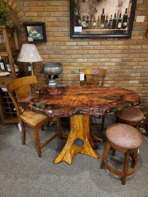 Custom Built Redwood Pub Table with Stools