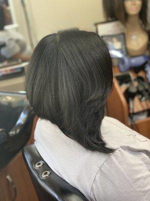 Silk press. Elevated bob cut.