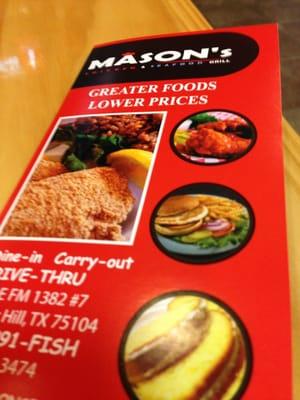 Take out menu