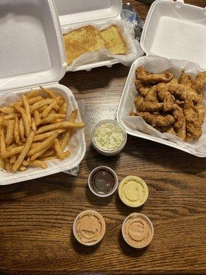 Fries, Chicken Fingers, Texas toast, sauce