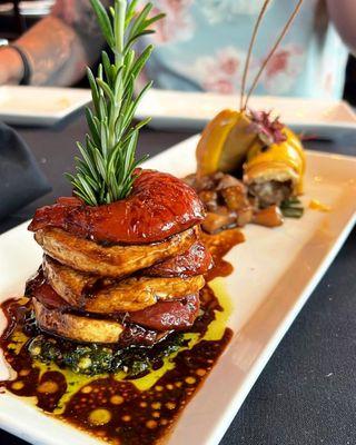 Caprese salad & short rib egg rolls