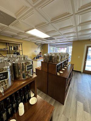 Inside- many olive oil barrels