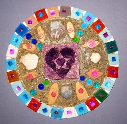 Sailor's Valentine mosaic- Student art , mixed media